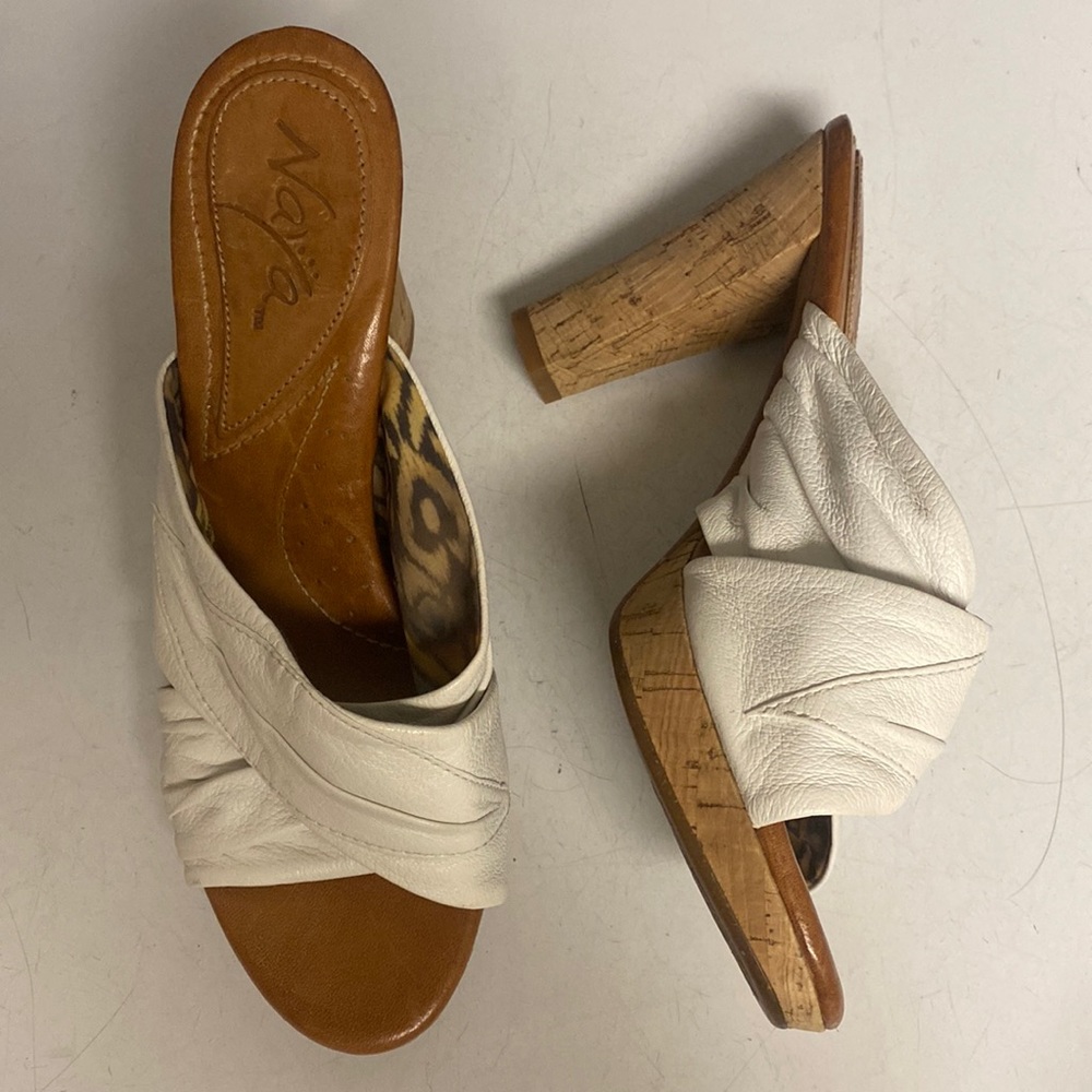 NAYA Willa Crisscross Leather Sandal Shoes Corked Heeled Size 7M